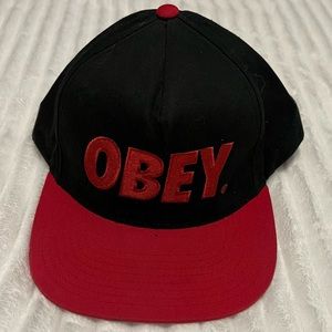 Red and Black Obey Snap Back Hat Perfect Condition